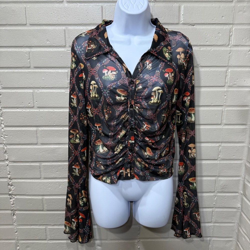 Current Mood Dolls Kill Mushroom Mesh Magical Revelry Top Ruched NWT M Fairycore